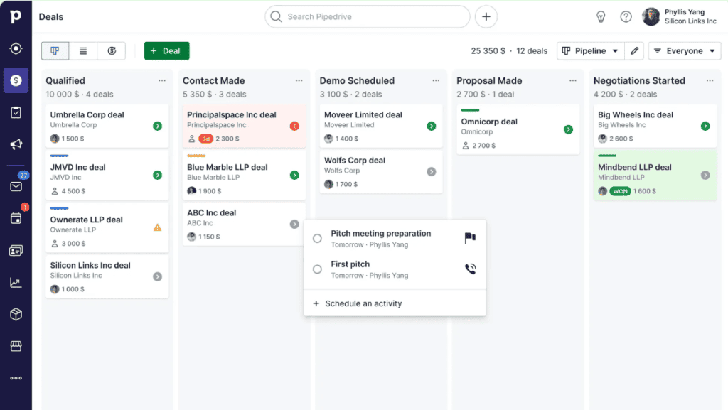 Pipedrive CRM interface