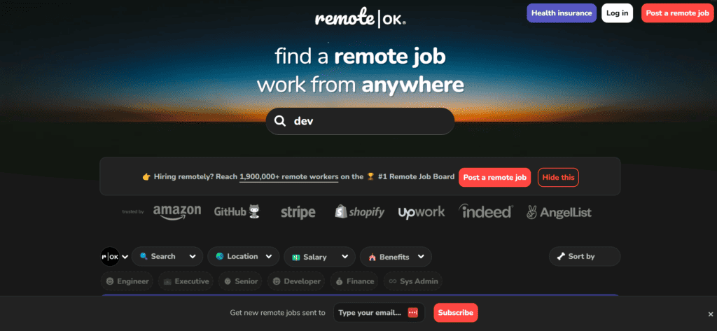 RemoteOK remote jobs board