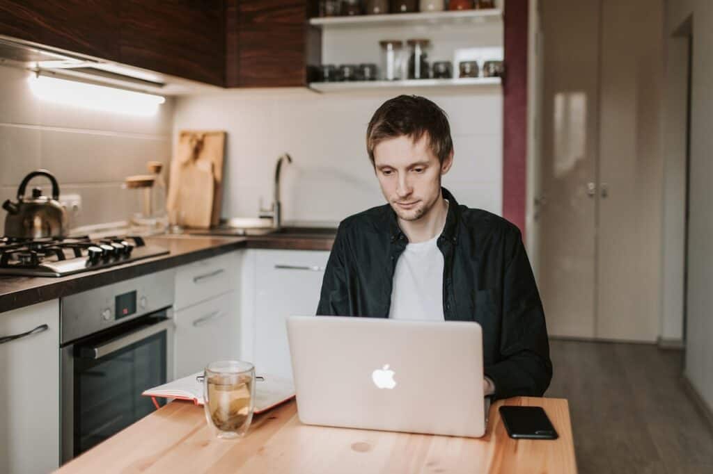 A remote worker following work-from-home productivity tips